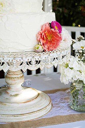 Hochzeit - 16" Round Rustic Metal cake stand/ Gorgeous distressed white wedding cake stand