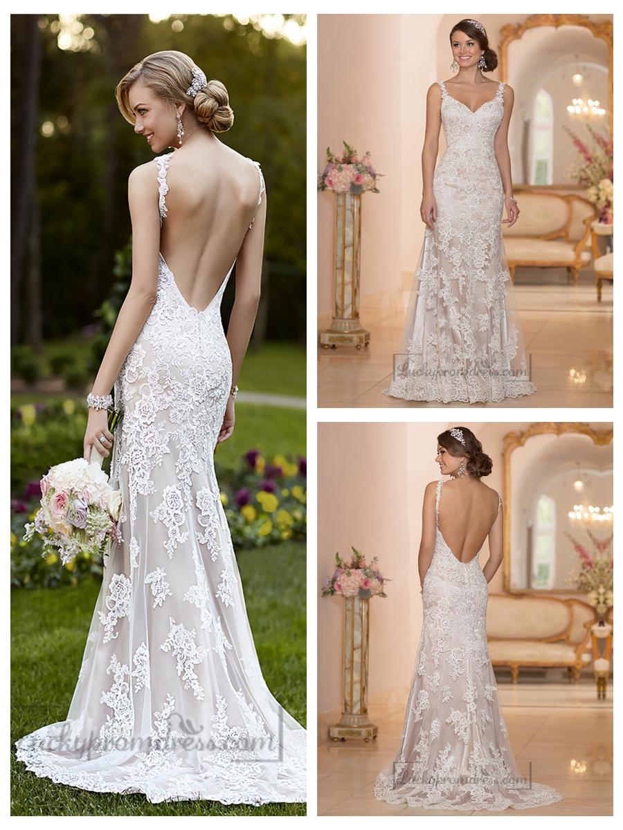 Elegant Straps Sheath Lace Over Wedding Dress With Low Back 2453781 Weddbook