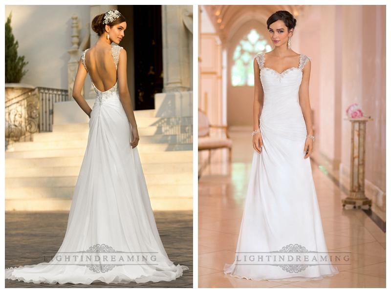 Свадьба - Beaded Cap Sleeves Sweetheart A-line Simple Wedding Dresses with Low Open Back