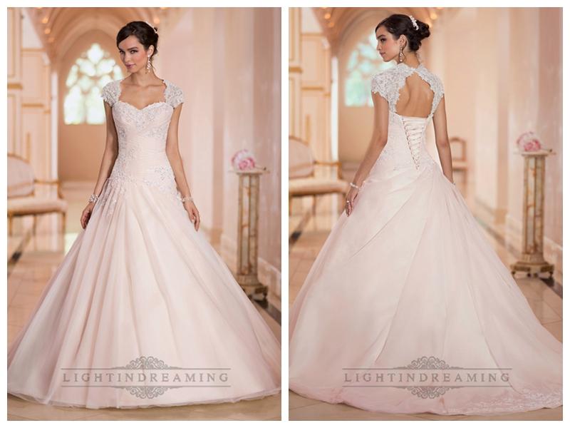 Свадьба - Cap Sleeves Sweetheart A-line Lace Appliques Keyhole Back Wedding Dresses