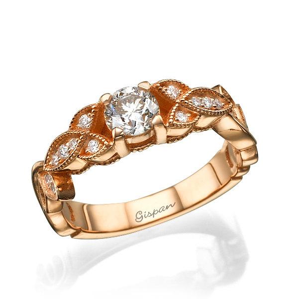 زفاف - Leaves Engagement ring Antique engagement ring Vintage ring Art deco engagement ring rose gold ring engagement band Unique engagement ring
