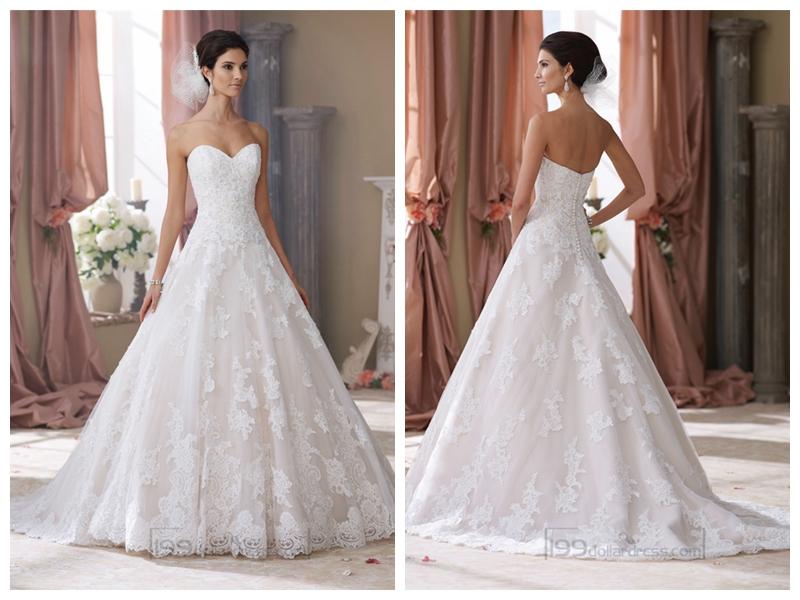 Свадьба - Strapless Sweetheart Lace Appliques Ball Gown Wedding Dresses