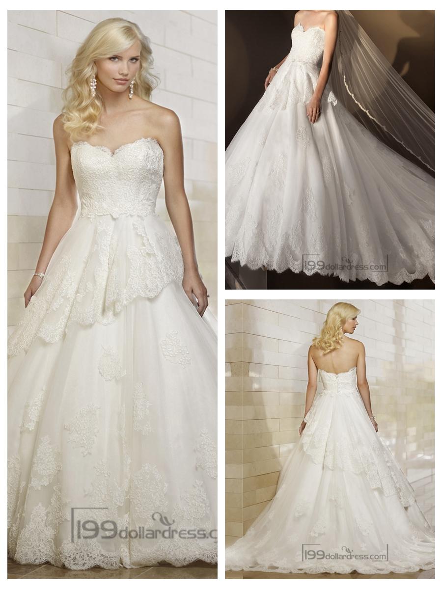 زفاف - Strapless Semi Sweetheart Lace Ball Gown Wedding Dresses