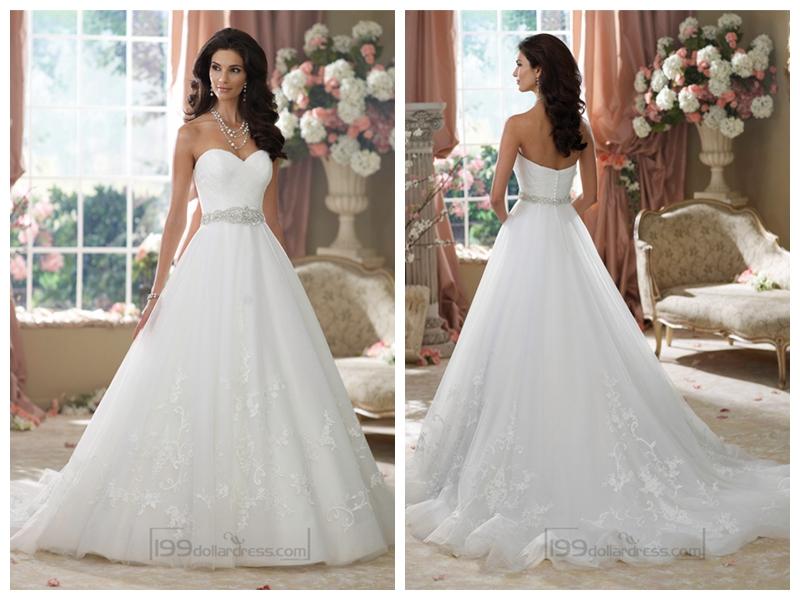 Mariage - Strapless Sweetheart Embroidered Lace Appliques Ball Gown Wedding Dresses