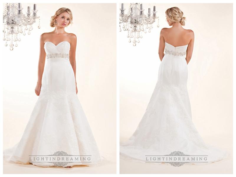 Hochzeit - Fit and Flare Cross Sweetheart with Lace Appliques and Beaded Belt