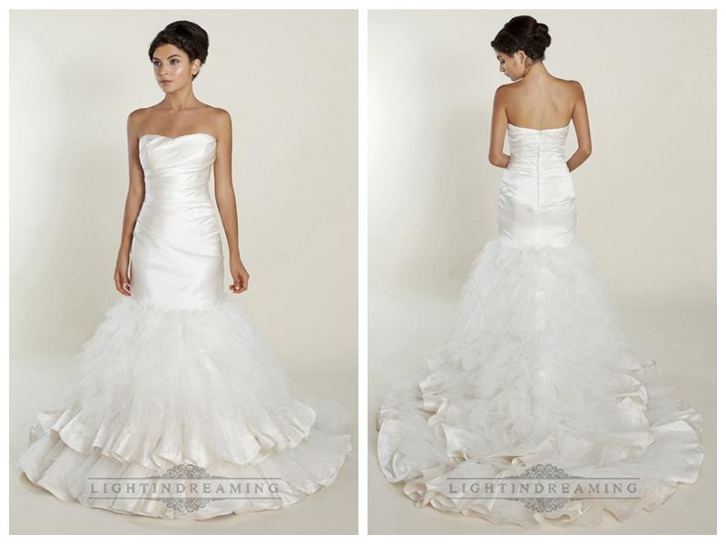 Hochzeit - Strapless Mermaid Wedding Dresses with Ruched Bodice and Layered Skirt