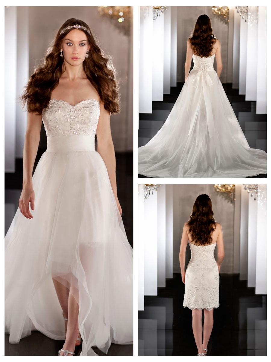 Свадьба - Sweetheart Beading Coctail Length Bridal Gown with Detachable Tulle Skirt