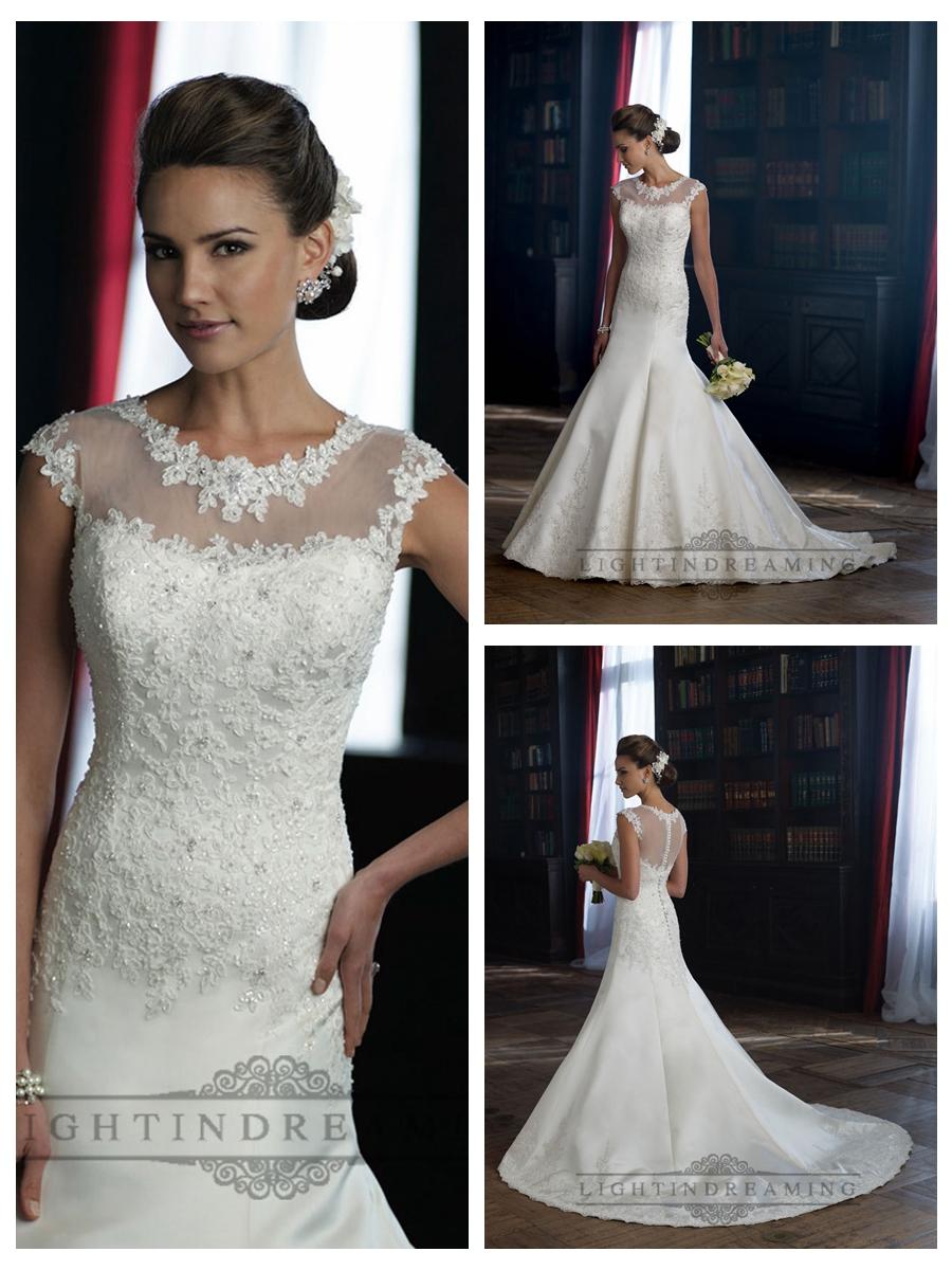 زفاف - Cap Sleeves Illusion Neckline A-line Wedding Dresses