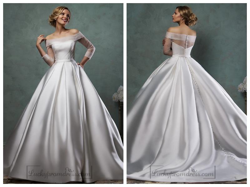 Свадьба - Off the Shoulder Three Quarter Sleeves A-line Wedding Dress