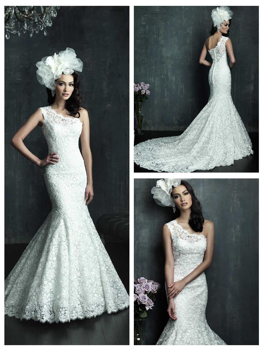 زفاف - Cap Sleeve One-shoulder Lace Appliques Mermaid Wedding Dress