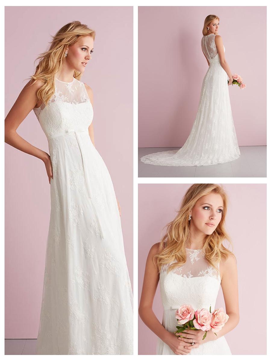 زفاف - Simple Slim A-line Sheer Illusion Neckline Wedding Dress