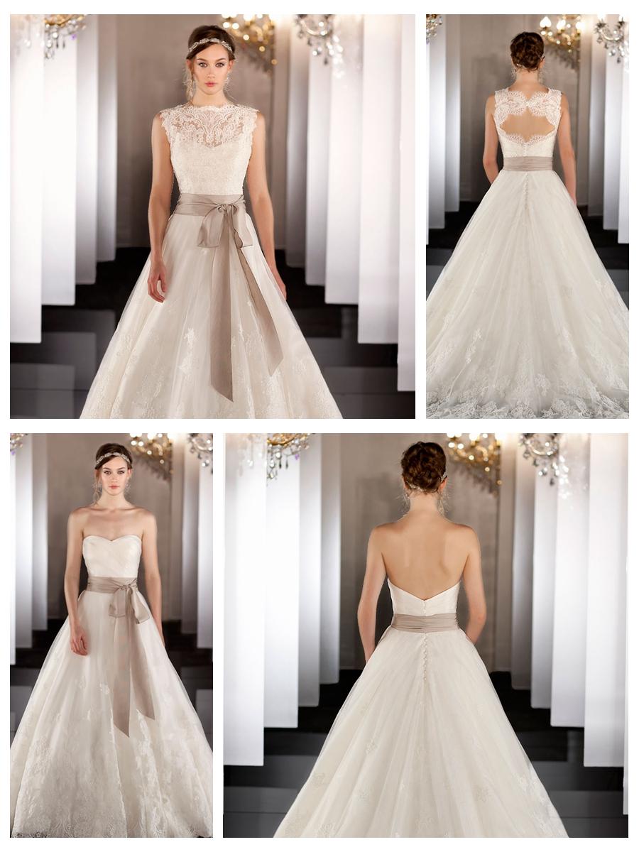 Wedding - Sweetheart Silk Organza Bridal Ball Gown with Keyhole Back and Scalloped Hem Lace Jacket