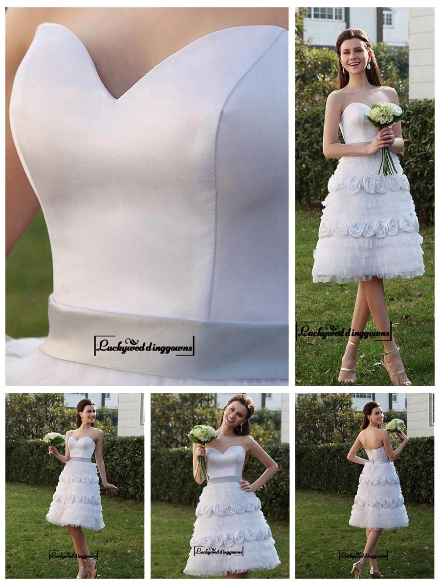 Wedding - Alluring Satin&Tulle A-line Sweetheart Neckline Knee Length Wedding Dress