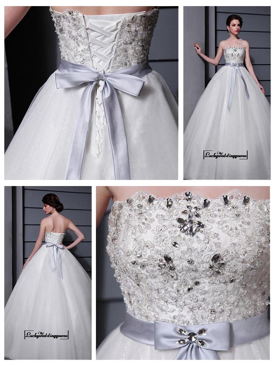Wedding - Alluring Tulle&Satin A-line Strapless Neckline Natural Waistline Wedding Dress