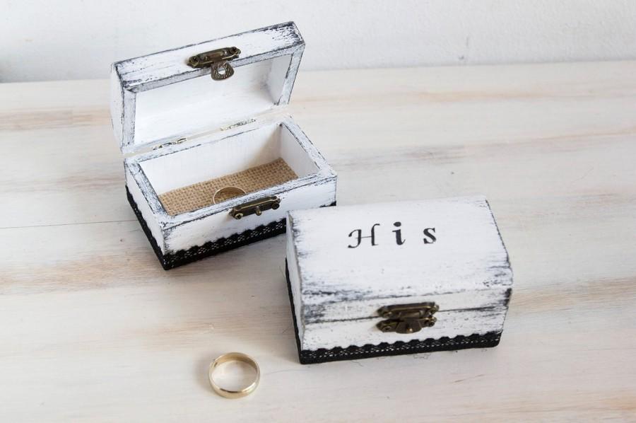 زفاف - Rustic Ring Bearer Boxes Hers & His Mr. and Mrs White Burlap Wedding Ring Box Pillow Alternative Small Wedding Boxes Ring holder