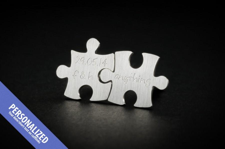 Hochzeit - Personalized Cufflinks - Puzzle Cufflinks engraved - Groom Cufflinks- Sterling Silver Cufflinks