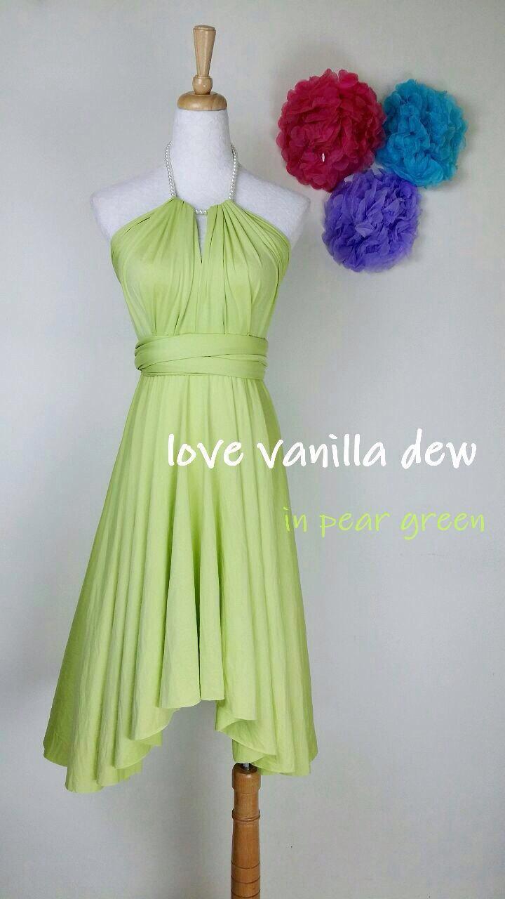 Hochzeit - Bridesmaid Dress Infinity Dress Pear Green Knee Length Wrap Convertible Dress Wedding Dress