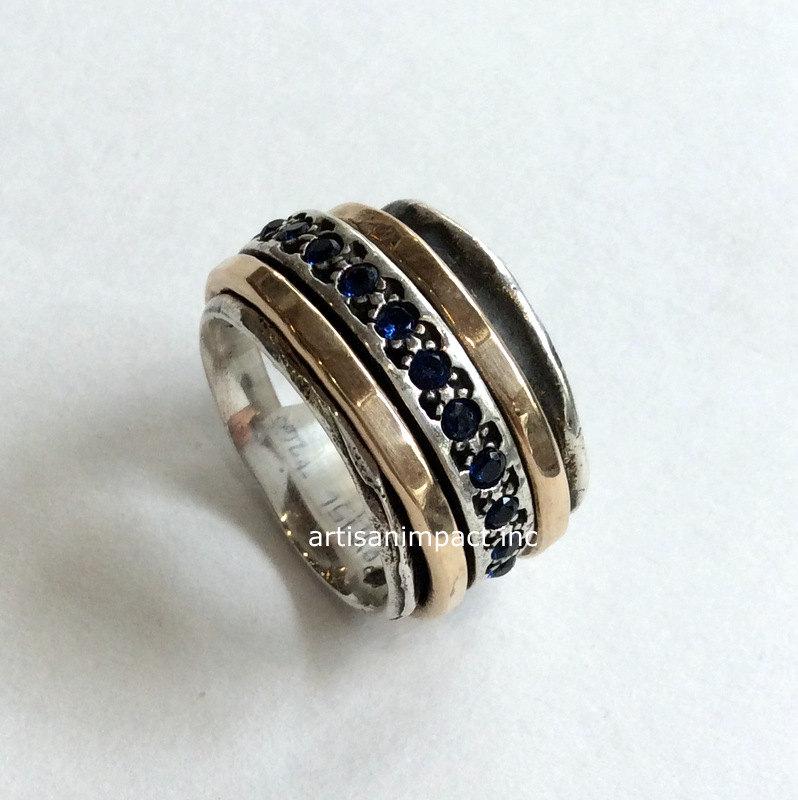 Wedding - Mothers Ring, gold silver band, Blue sapphire ring, infinity ring, stacking rings, spinning ring, infinity ring, boho - Endlessly R1075L-5