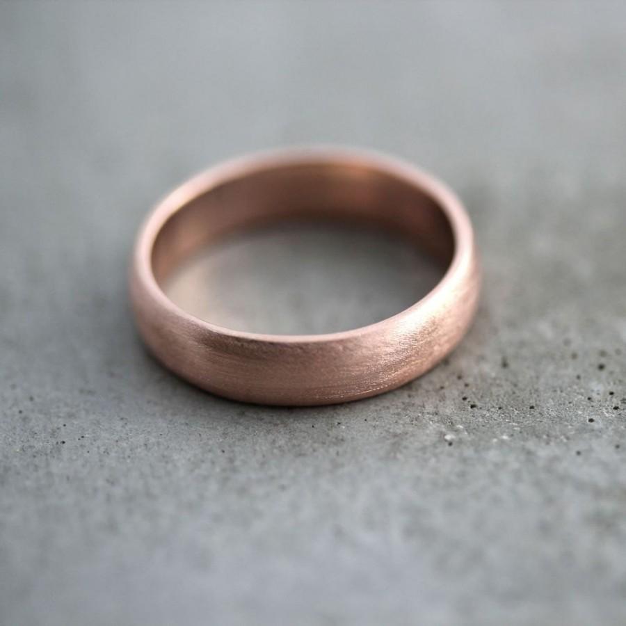 Wedding - Rose Gold Men's Wedding Band, Brushed Matte Men's 5mm Low Dome Recycled 14k Rose Men's Gold Ring - Made in Your Size