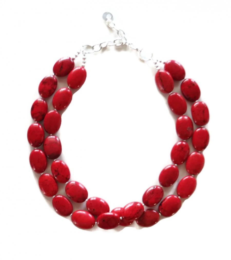 زفاف - Valentine Red Turquoise Oval Necklace - Red Necklace - Red Bridesmaid Necklace - Red Wedding Jewelry - Red Accessories - Fall Jewelry