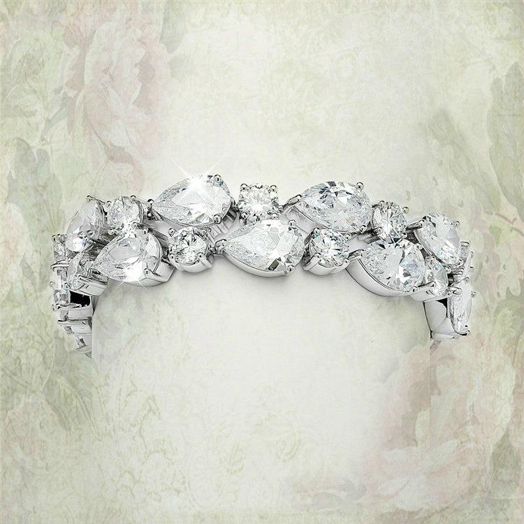 Hochzeit - Bridal Bracelet - Silver Rhodium - bridal bracelet - CZ Pears