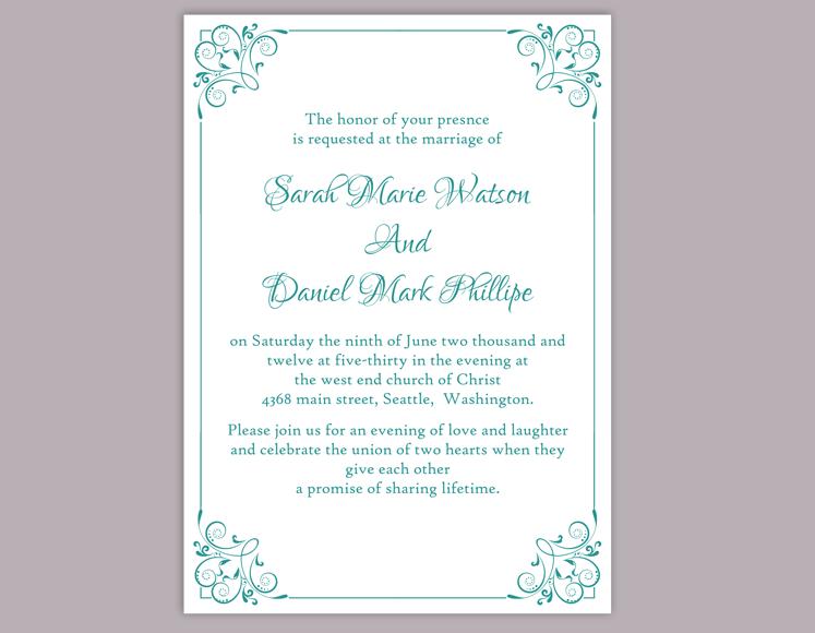 زفاف - DIY Wedding Invitation Template Editable Word File Instant Download Elegant Printable Invitation Blue Turquoise Invitation Floral Invitation