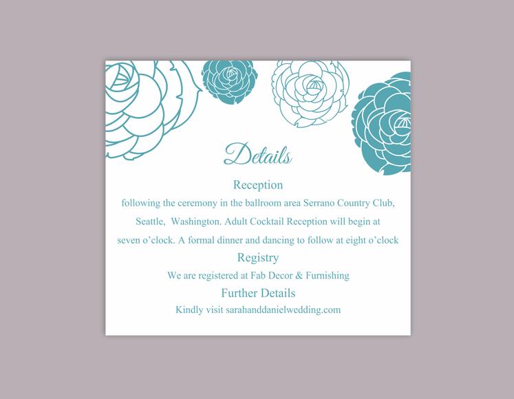 Mariage - DIY Wedding Details Card Template Editable Word File Instant Download Printable Details Card Rose Blue Details Card Floral Information Cards