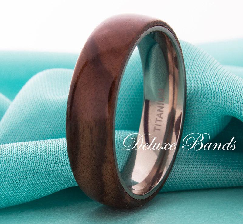 Hochzeit - Titanium Wedding Band Titanium Ring Titanium Wood Ring Titanium Wood Band Promise Ring Anniversary Band Engagement Ring Wood Ring 6mm Wood
