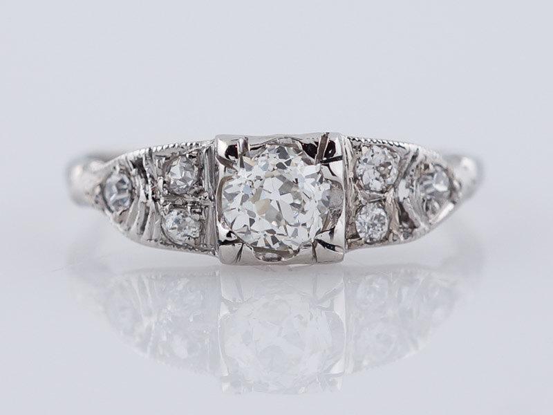 Hochzeit - Art Deco .43 ct Old European Cut Diamond Engagement Ring in Platinum GIA Certified