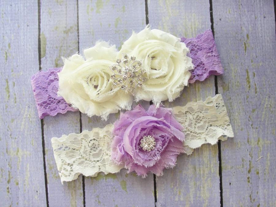 Wedding - SALE Purple Garter Set, Lilac Garter, Purple Wedding Garter, Ivory Bridal Garter, Purple Lace Garter, Garter Wedding