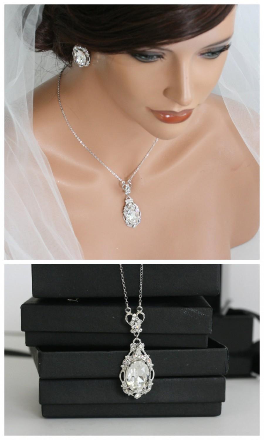 Свадьба - Pendant Bridal Necklace Swarovski Crystal Simple Wedding Necklace Vintage necklace Rhinestone Wedding jewelry RYAN PENDANT