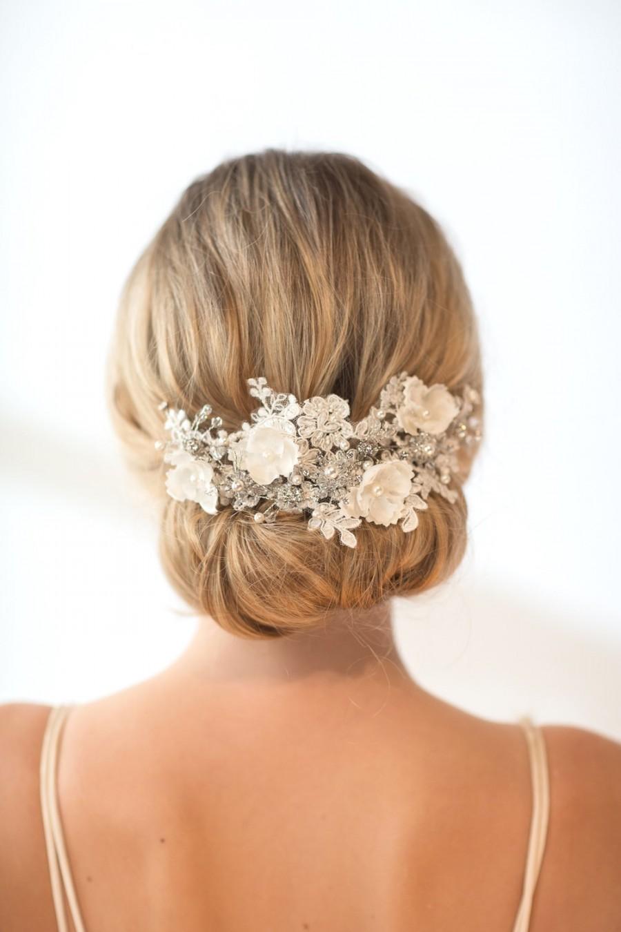 زفاف - Wedding Lace Headpiece,  Pearl Beaded Lace Vine, Wedding Headpiece, Floral Wedding Hair Accessory