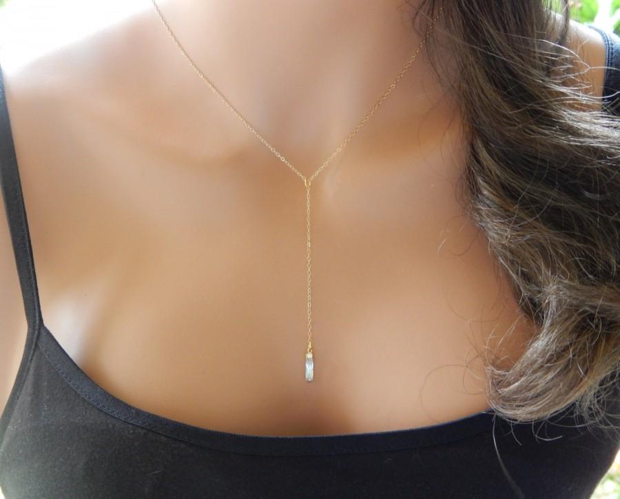 Wedding - CZ Lariat Y Necklace, Valentine Gift, 14K Gold. Sterling Silver or Rose Gold Lariat Necklace, Girlfriend Gift, Wife Gift