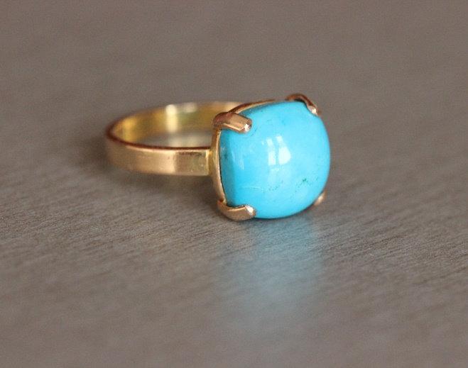 Mariage - Gold turquoise ring - 18k gold ring -  blue Turquoise Ring - gemstone ring - Gold prong Ring