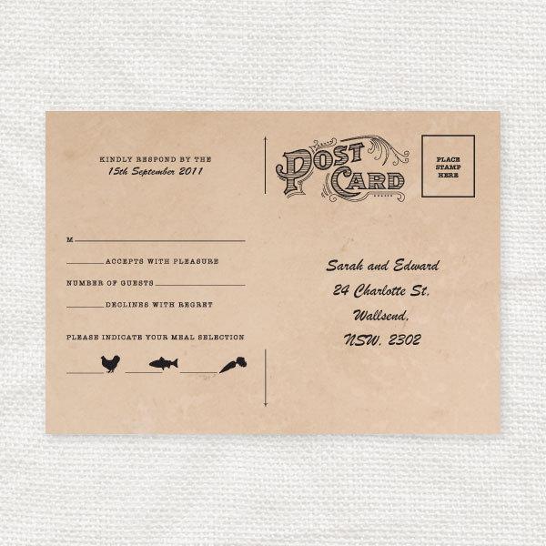 Wedding - vintage rsvp postcard - printable file