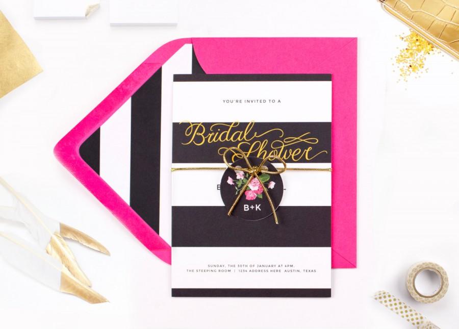 Свадьба - Pink, black and gold Bridal shower invitations - Pack of ten