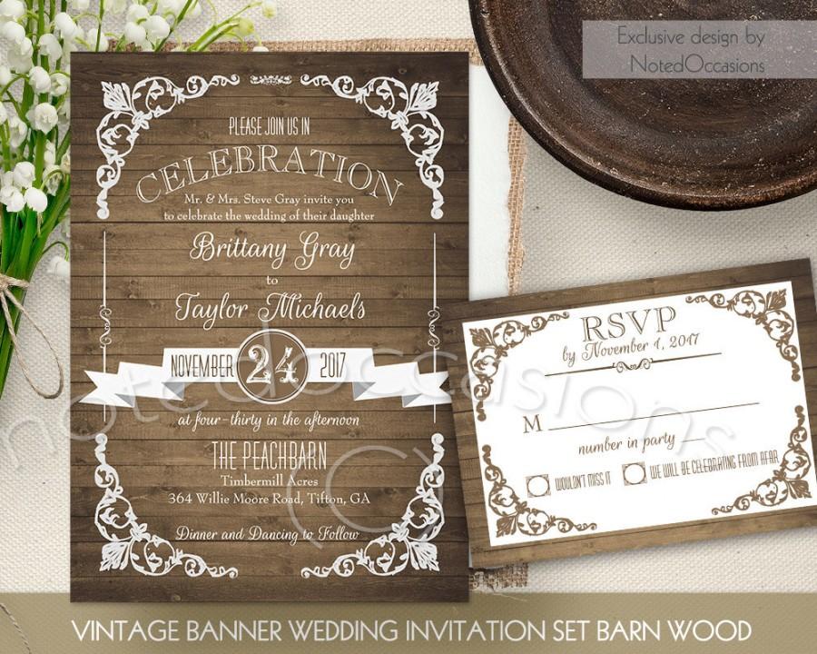 Wedding - Rustic Wedding Invitation Printable Set Country Wedding Invite Vintage Barn Wedding Wood DIY Digital Wedding Stationery Template RSVP