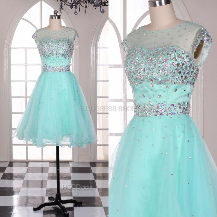 Mariage - Mint Prom Dresses Short Homecoming Dress Fashion Bridesmaid Dress Party Dress Evening Dresses With Beaded Sequins Rhinestone Women Dress