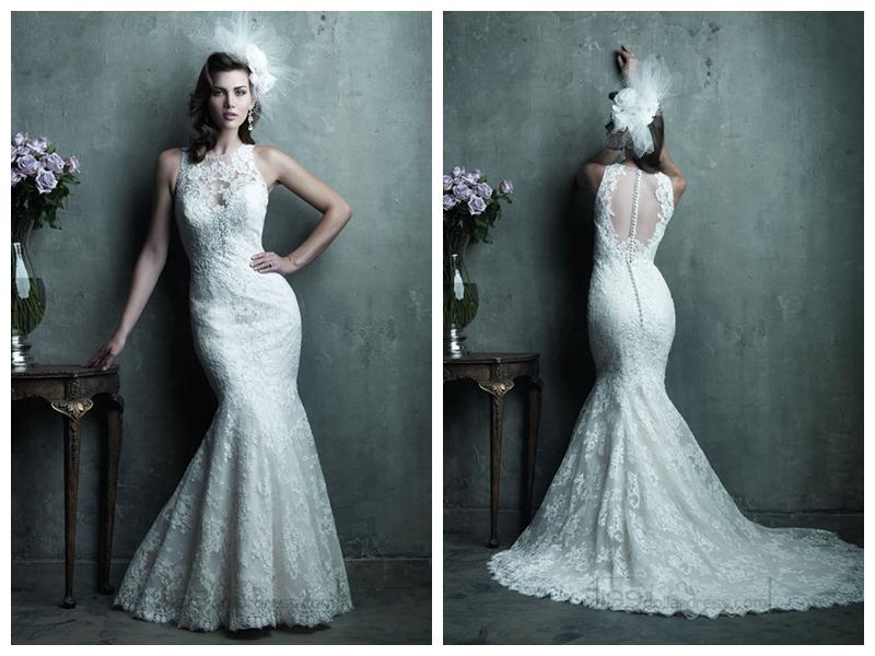 Свадьба - Gorgeous Sheer Illusion Neckline & Back Mermaid Lace Wedding Dresses