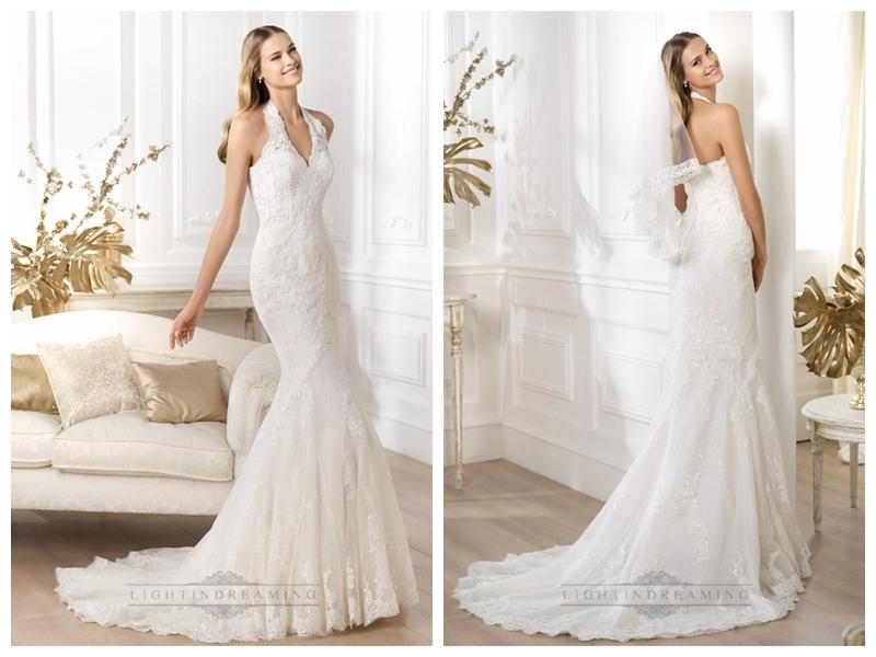 Mariage - Exquisite Halter Neck Mermaid Wedding Dresses Featuring Applique