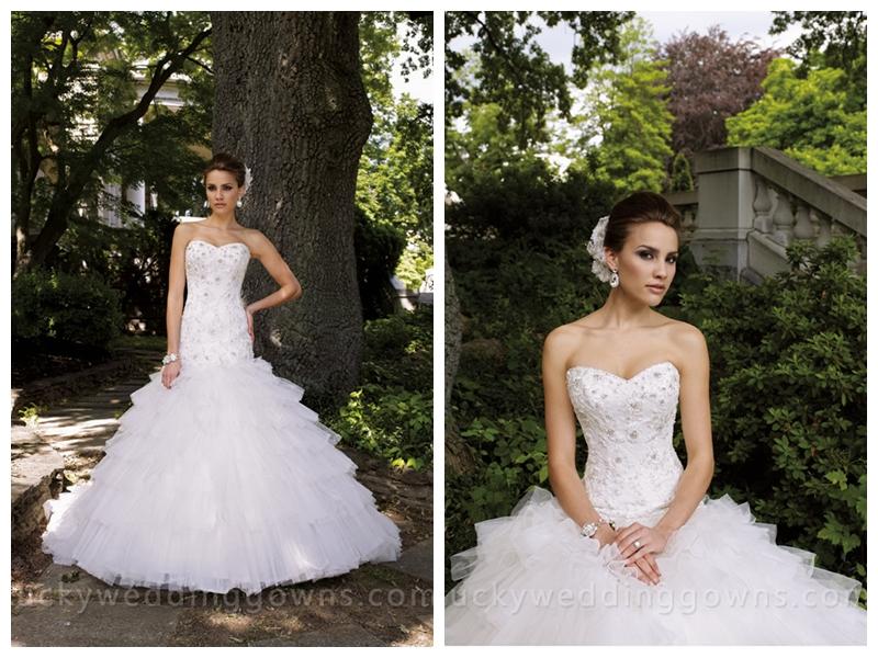 Mariage - Beaded Sweetheart Wedding Dress with Tiered Ruffled Tulle Skirt