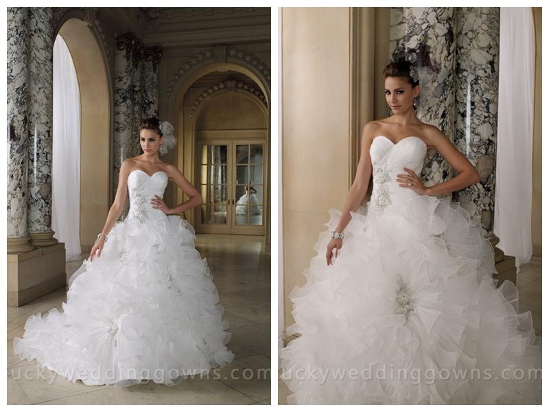 Wedding - Tiered Crystal Pleated Organza Ruffled Full Skirt Wedding Dress