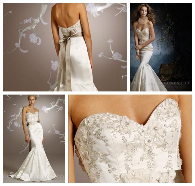Свадьба - Ivory Satin Trumpet Embroidered Sweetheart Bridal Wedding Gown