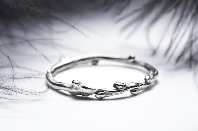 Wedding - 14k white gold skinny stacking ring - twig wedding band - In Her Dreams - RedSofa jewelry