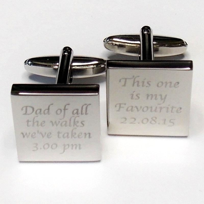 Wedding - Silver Wedding Cufflink,  Engraved, Square, Personalised, Personalised Date, Bride Cufflinks, father of the bride, DAD OF ALL the walks