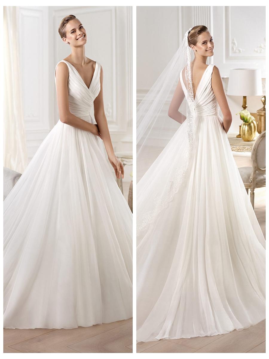 زفاف - Gorgeous V-neck And V-back Draped Ball Gown Wedding Dress