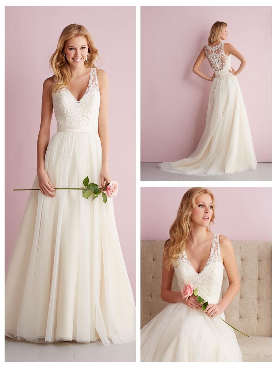 Mariage - Straps A-line V-neck Wedding Dress with Illusion Back