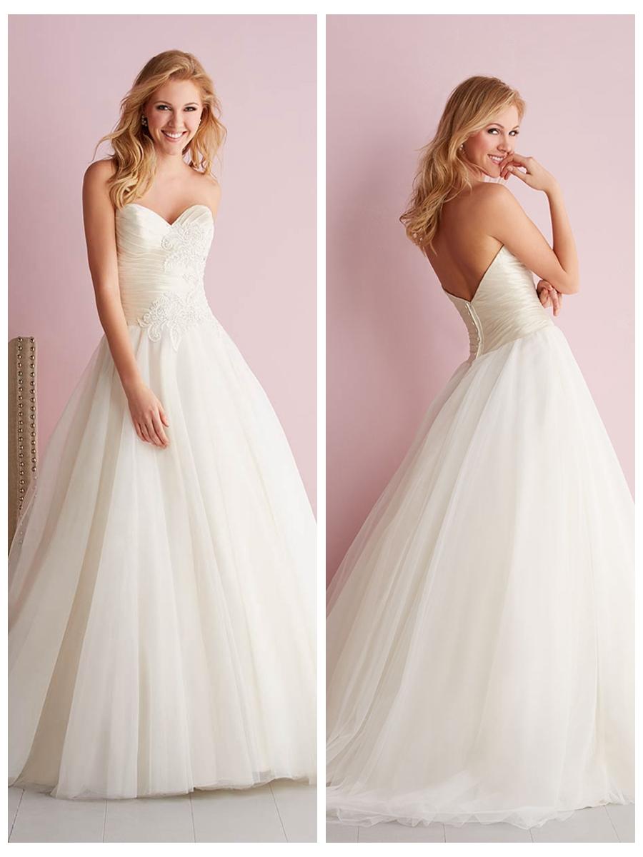 Hochzeit - Strapless Sweetheart Ruched Bodice Embroidered Ball Gown Wedding Dress
