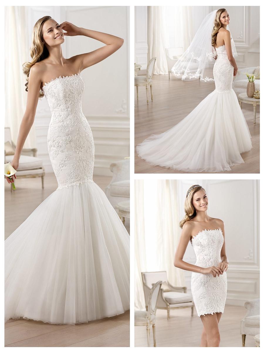 زفاف - Strapless Mermaid Wedding Dress Featuring Applique Crystal