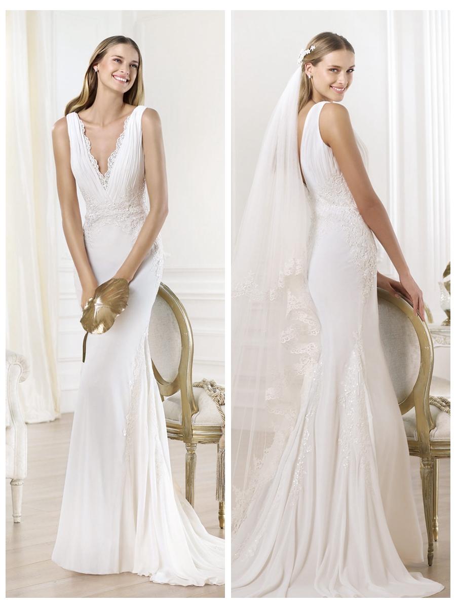 Mariage - Gorgeous V-neck And V-back Mermaid Wedding Dress Featuring Applique